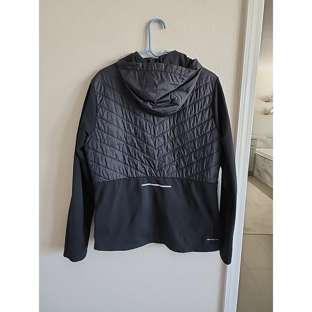Nike Aerolayer Running Jacket Hooded Black Full Zip M Quilted Wind AH0544-010 - Picture 3 of 6